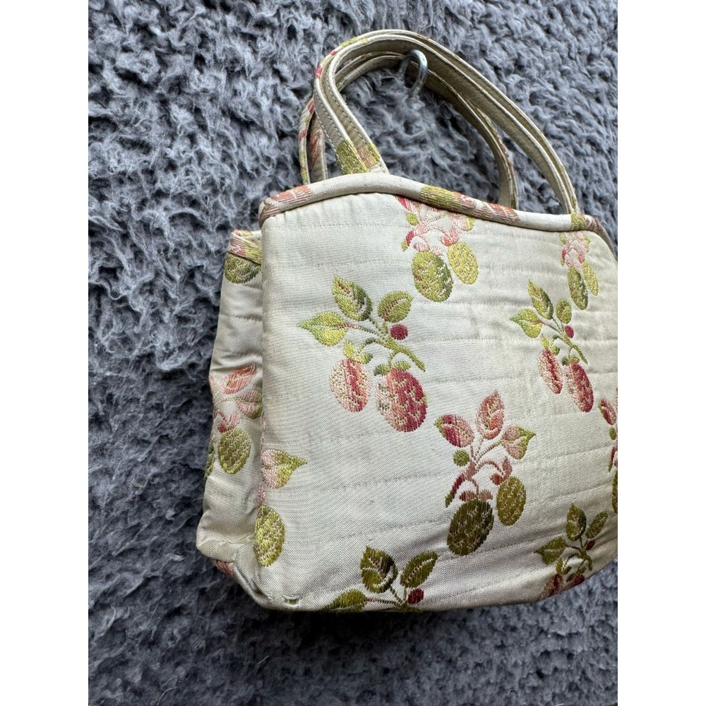 Vintage 90'sManolo Blahnik Fruit Embroidered Canvas Handle Bag Beige - Picture 3 of 13